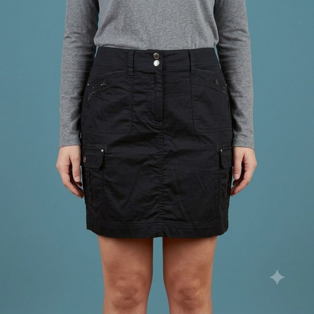 White House Black Market Cargo Skirt Women's 12 Black Embroidered Mini Casual
